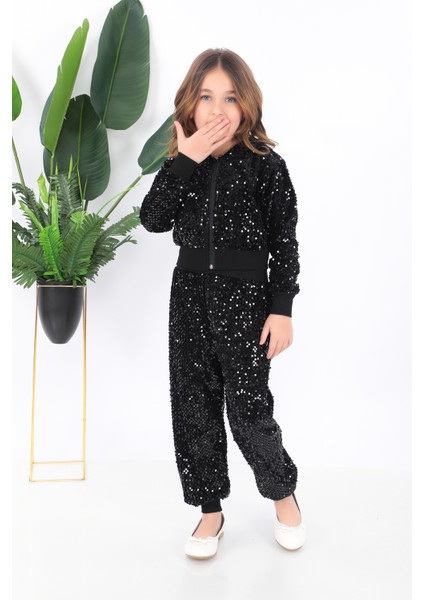 KADIKÖY KOSTÜM Kız Çocuk Siyah Kapşonlu Pul Payet Dançı Kostümü