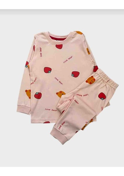 Kız Çocuk Pembe Çilek Desenli Uzun Kollu Pijama Takımı