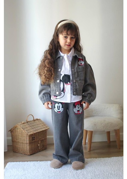 Bayramlık Minnie Mouse Detaylı Kot 3'lü Kız Çocuk Takım modelleri