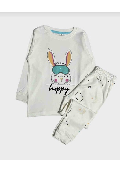 Kız Çocuk Uykucu Tavşan Desenli Uzun Kollu Pijama Takımı