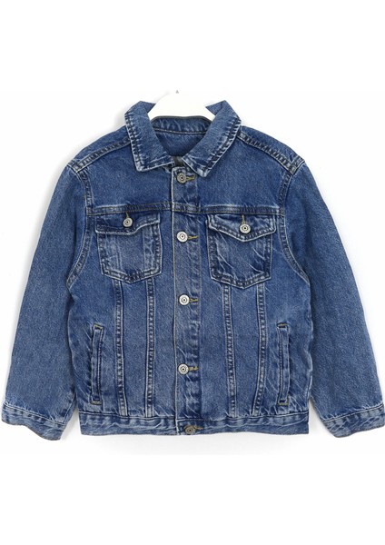 Cep Detaylı Gömlek Yaka Erkek Çocuk Denim Mont Lacivert 001-0001993