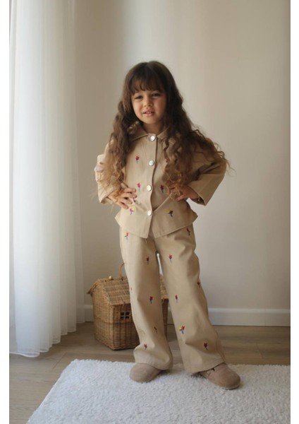 Bayramlık Çiçek Desenli Kot Kız Çocuk Alt Üst Takım fiyatları