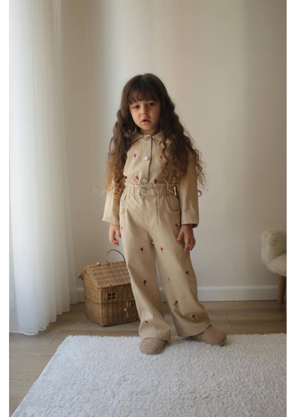 Bayramlık Çiçek Desenli Kot Kız Çocuk Alt Üst Takım modelleri