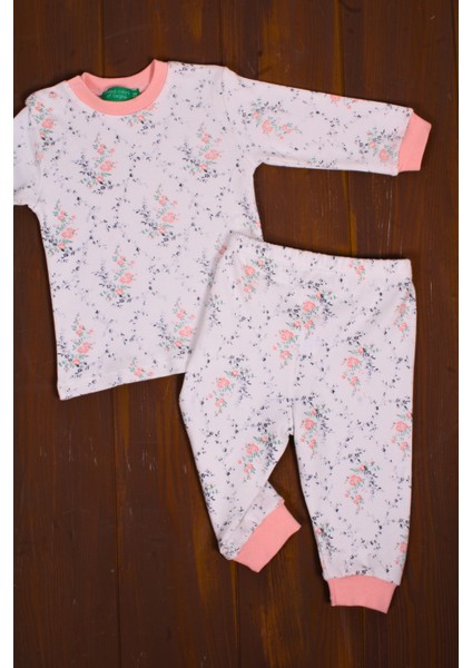 Çiçek Desenli Kız Bebek Pijama Eşofman Takımı Pembe