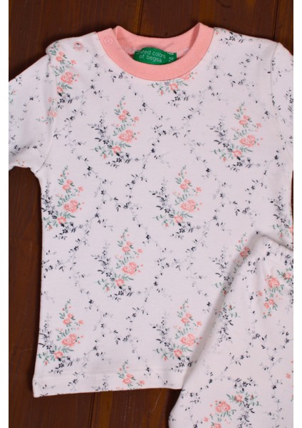 Çiçek Desenli Kız Bebek Pijama Eşofman Takımı Pembe
