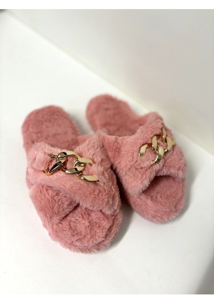 Kışlık Kadın Çapraz Tüylü Zincirli Yumuşak Taban Günlük Ev Terliği fırsatları