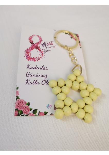 8 Mart Dünya Kadınlar Günü Hediyesi Ahşap Yıldız Anahtarlık Çanta Süsü