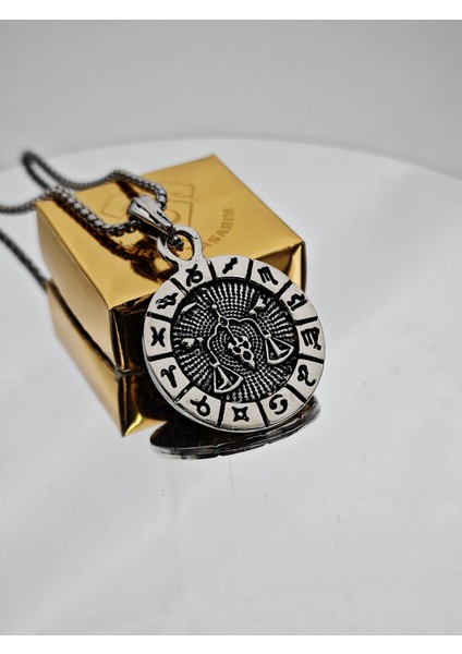 Burç Zodyak Çelik Kolye - Kadın Erkek Unisex Çelik Özel Tasarım Astroloji Kolye