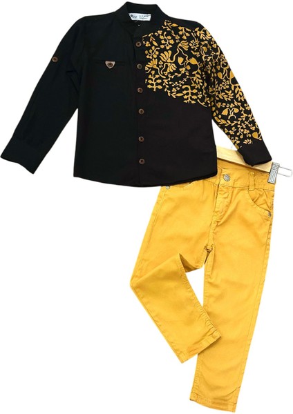 Desenli Gömlek ve Pantalonlu Ikili Çoçuk Takımı