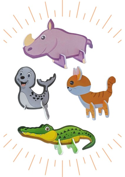 Baby Maket 8 Farklı Hayvan (Timsah,fok,gergedan,kedi ve Tavşan,papağan,kaplumbağa,dinozor)
