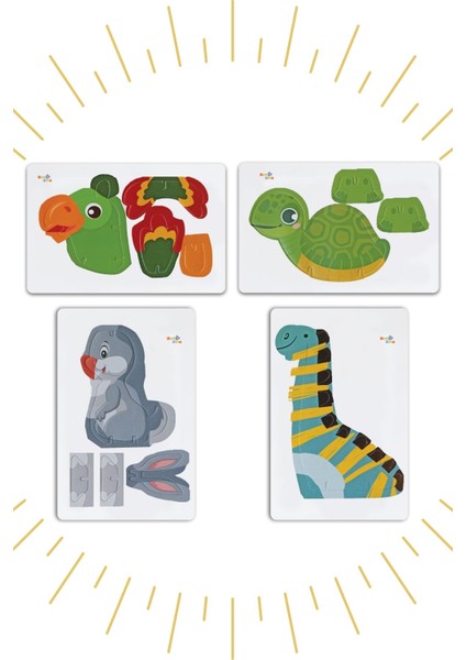 Baby Maket 4 Farklı Hayvan (Tavşan, Papağan, Kaplumbağa, Dinozor) 2+Yaş
