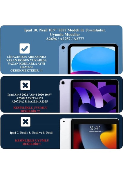 Ipad A16 (11.NESİL) 2025 10. Nesil 10.9 Kılıf Kalem Bölmeli Arkası Silikon Standlı Uyku Modlu Kapak Ekran Koruyucu Kalem SET