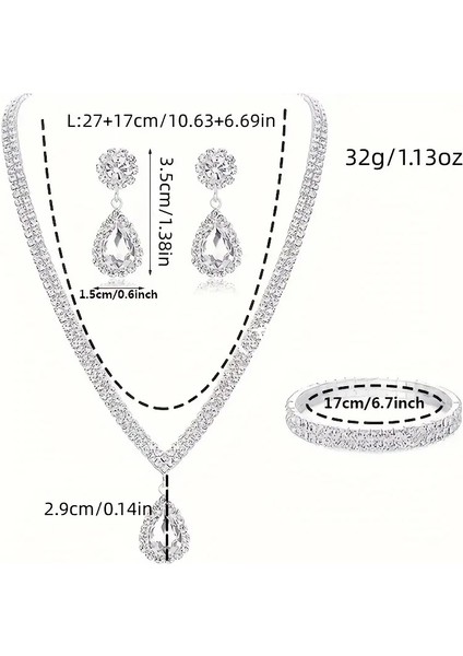 Zarif Şık Taşlı Kolye+Küpe+Bilezik Takı Seti Gümüş Kaplama fırsatları