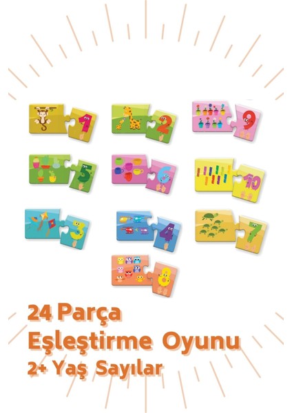 3 Lü Set 2+Yaş Iki Farklı Eşleştirme Oyunu Hayvanlar ve Sayılar + 24 Parça Puzzle fiyatları