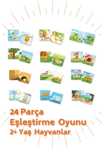 3 Lü Set 2+Yaş Iki Farklı Eşleştirme Oyunu Hayvanlar ve Sayılar + 24 Parça Puzzle modelleri