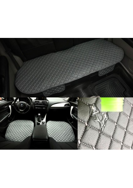 Oto Koltuk Minderi Suni Deri Ön Iki Koltuk ve Arka Oturak 3'lü Ön Gri