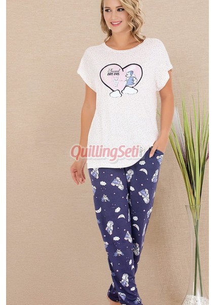 Lacivert Renk ve Desenli Lady 12584 Pamuk Viskon Kadın Kısa Kol Pijama Takımı modelleri