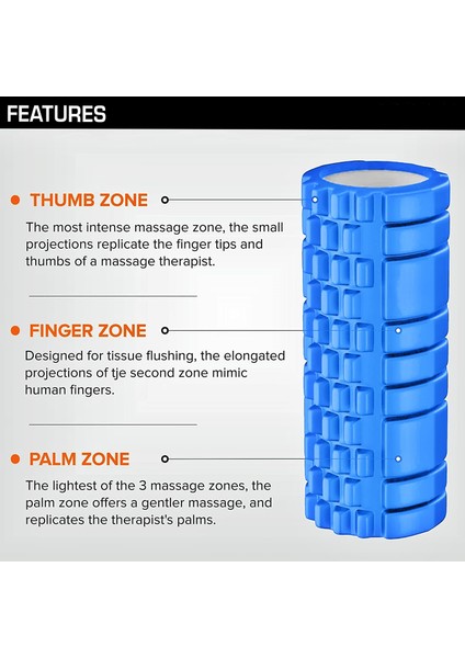 Foam Roller - Egzersiz Rulosu - Pilates Roller - Masaj Rulosu - Spor Isınma Roller - Masaj Roller - Orta Sert Masaj Köpüğü 33x14 cm.