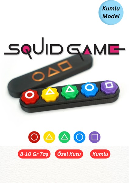 Squid Game Oyun 5 Taş Seti Kalamar Oyun Beştaş Oyuncak Renkli Taş Gonggi - Kutulu