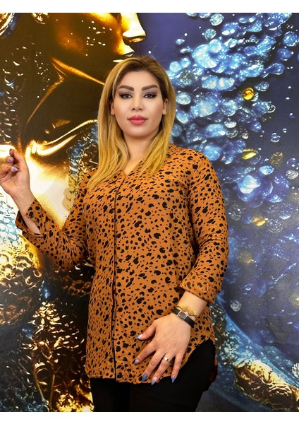 Bluz Uzun Kollu Düğmeli Iplik Kumaş Yüksek Kalite Tuğla Rengi