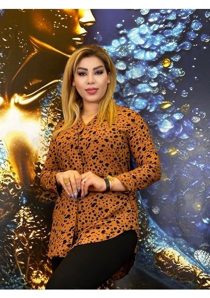 Bluz Uzun Kollu Düğmeli Iplik Kumaş Yüksek Kalite Tuğla Rengi fırsatları