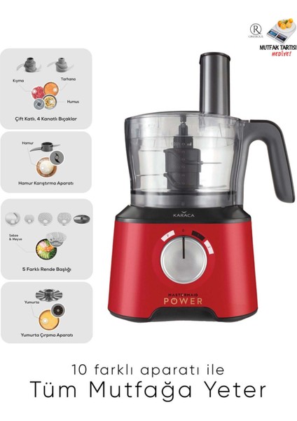 2000W Güçlü Motor Gıda Hazırlama Seti Mutfak Robotu, 5 Farklı Paslanmaz Çelik Rende Başlığı & 10 Farklı Aparat, Onerous Tartı Hediye