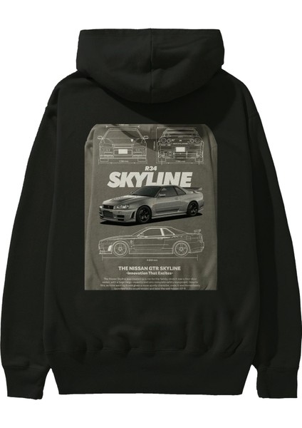 Nıssan Gtr Skylıne R34 Arka Baskılı Hoodie Oversize Kapüşonlu Sweatshirt Erkek Kadın Unisex fiyatları
