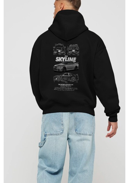 Nıssan Gtr Skylıne R34 Arka Baskılı Hoodie Oversize Kapüşonlu Sweatshirt Erkek Kadın Unisex modelleri
