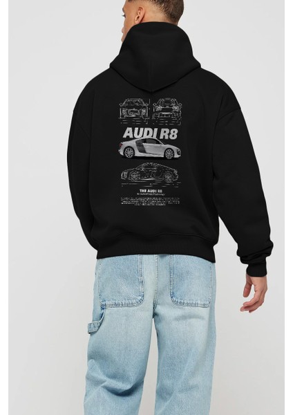 Audı R8 Arka Baskılı Hoodie Oversize Kapüşonlu Sweatshirt Erkek Kadın Unisex modelleri