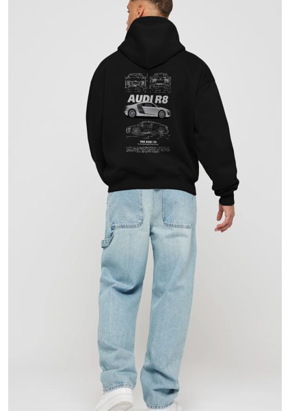 Audı R8 Arka Baskılı Hoodie Oversize Kapüşonlu Sweatshirt Erkek Kadın Unisex fırsatları
