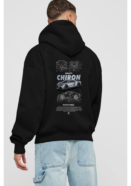 Bugattı Chıron 1 Arka Baskılı Hoodie Oversize Kapüşonlu Sweatshirt Erkek Kadın Unisex