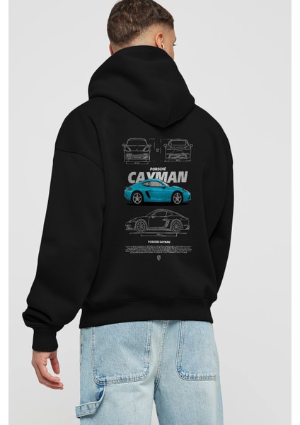 Porsche Cayman Blue Arka Baskılı Hoodie Oversize Kapüşonlu Sweatshirt Erkek Kadın Unisex