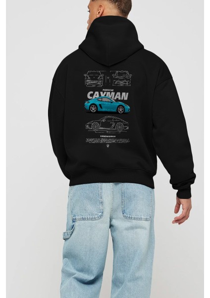Porsche Cayman Blue Arka Baskılı Hoodie Oversize Kapüşonlu Sweatshirt Erkek Kadın Unisex modelleri