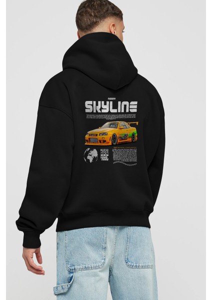 Skylıne x Supra Arka Baskılı Hoodie Oversize Kapüşonlu Sweatshirt Erkek Kadın Unisex