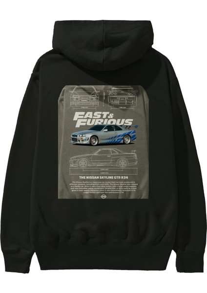 Nıssan Skylıne R34 Fast And Furıous Arka Baskılı Hoodie Oversize Kapüşonlu Sweatshirt Erkek Kadın Unisex fiyatları