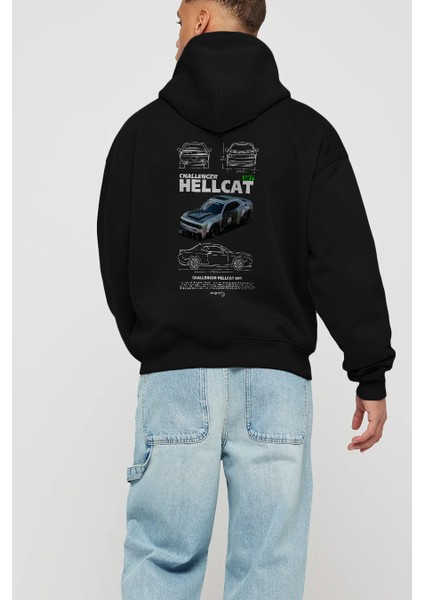 Challenger Hellcat Srt Arka Baskılı Hoodie Oversize Kapüşonlu Sweatshirt Erkek Kadın Unisex modelleri