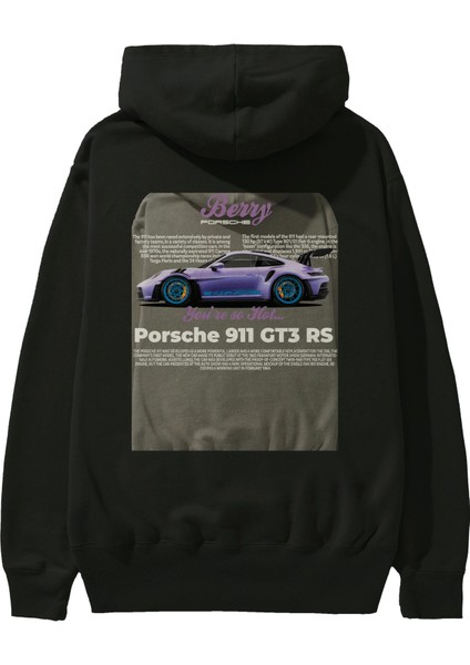 Porsche 911 Gt3 Berry Purple Arka Baskılı Hoodie Oversize Kapüşonlu Sweatshirt Erkek Kadın Unisex