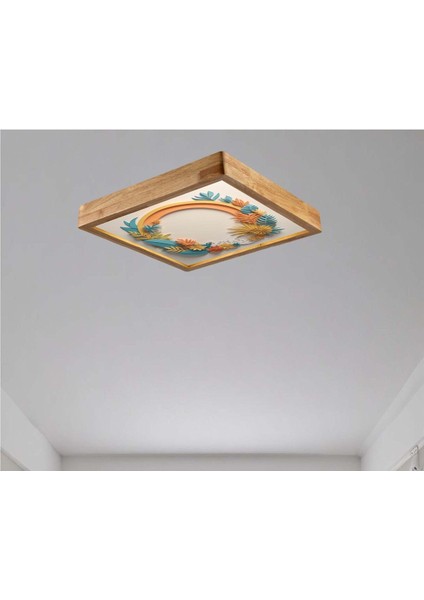 Çocuk Odası 60 x 60 cm Ahşap Çerçeve Avize LED Aydınlatma Plafonyer