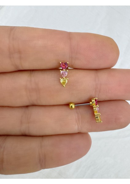 Renkli Kalpli Zirkon Taslı 1 Adet Helix Flat Conch Lobe Uyumlu Piercing Küpe