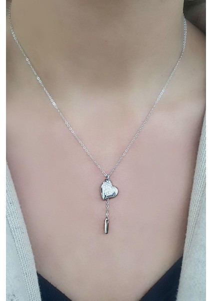 Pırlanta Parlaklığında Zirkon Taşlı 925AYAR Gümüş Kalp Kolye fiyatları