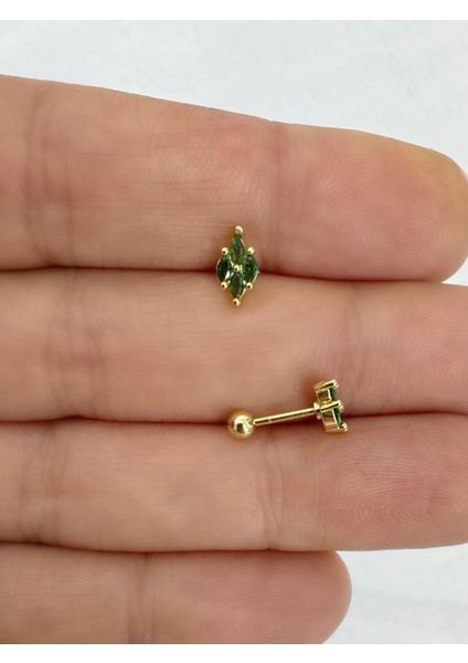 Yesil Zirkon Taşlı 1 Adet Tragus Helix Lobe Uyumlu Piercing