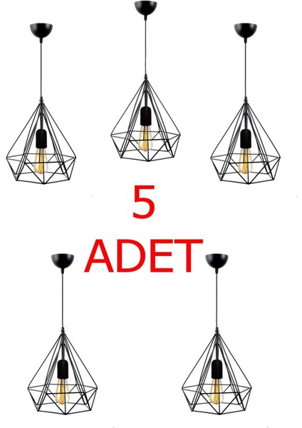 5 Adet Elmas Modern Siyah Metal Kasa Salon Yatak Odası Çocuk Odası Tekli Sarkıt Avize