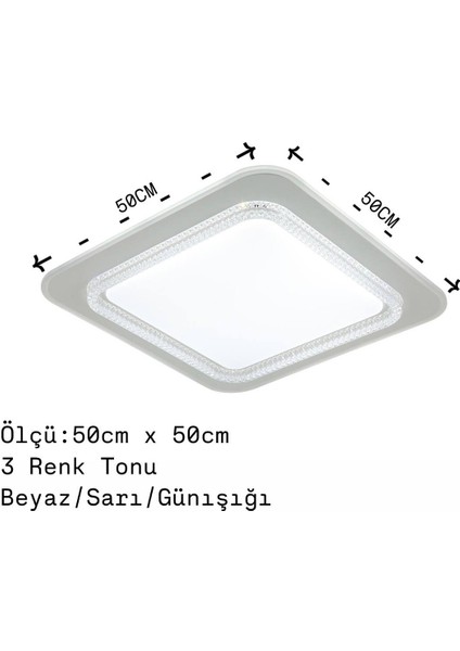 Eos- 11 Modern Led'li Kare Tavan Aydınlatma 3 Işık Tonu (Beyaz,sarı ve Günışığı) Şık ve Tasarruflu 50CM x 50CM modelleri