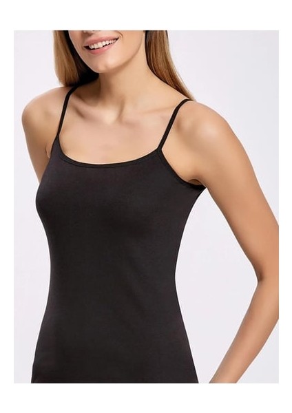 Berrak Ip Askılı Fitilli Siyah Kadın Atlet Pamuk (2ADET)