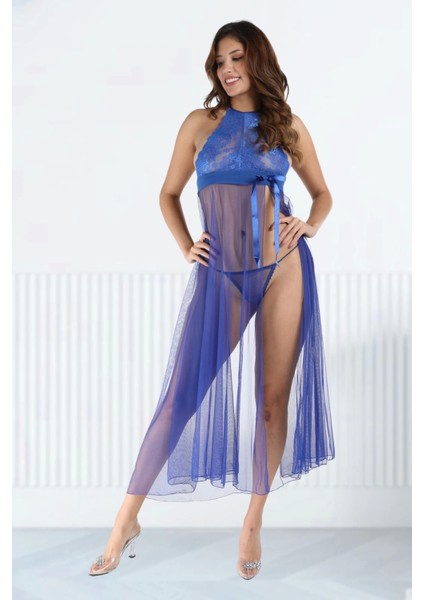 Mavi Dantelli Tül Gecelik - M058 fırsatları