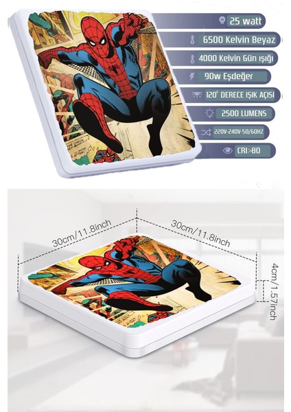 Spiderman-Led AVIZE-25WATT-30 cm x 30 cm , Çocuk Odası Avize, Avize Modelleri, Örümcek Adam LED Avize