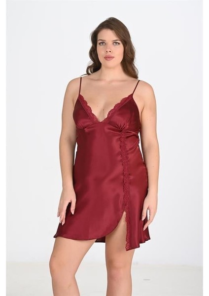 MOTTO10 Butik Büyük Beden 2li Bordo Sabahlık Takımı Bigsize