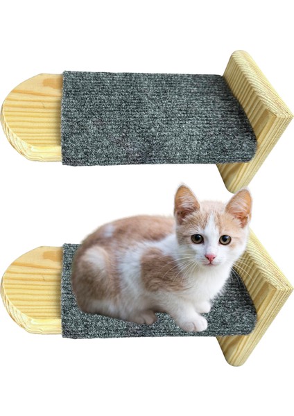 Kedi Tırmanma Merdiveni Duvara Monte 2li Paket Tırnaklar Dekoratif Ahşap