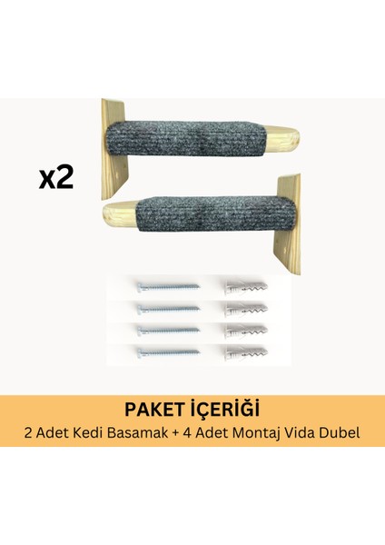 Kedi Tırmanma Merdiveni Duvara Monte 2li Paket Tırnaklar Dekoratif Ahşap