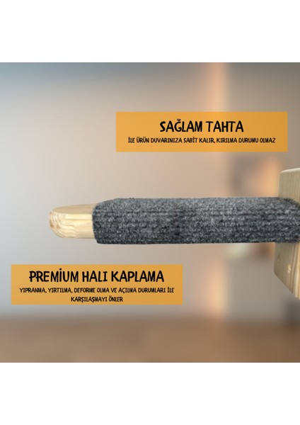 Kedi Tırmanma Merdiveni Duvara Monte 2li Paket Tırnaklar Dekoratif Ahşap
